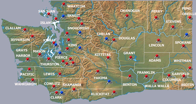 Washington State Topo Map of Public Safety Answering Points